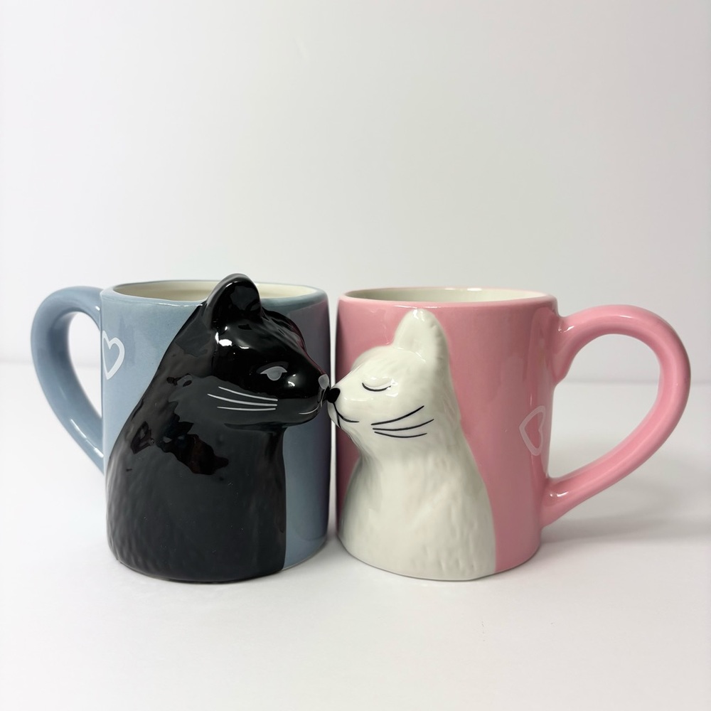 Kiss Cat Coffee Couple Mug Set, Unique‎ Funny Tea Ceramic Cup Set